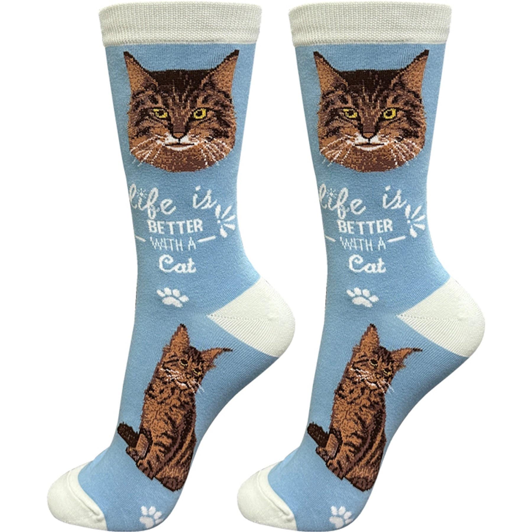 E&S PETS Maine Coon Life Is Better Socks, Light Blue, one size