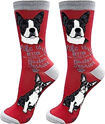E&S PETS Boston Terrier Life Is Better Socks, Red, one size