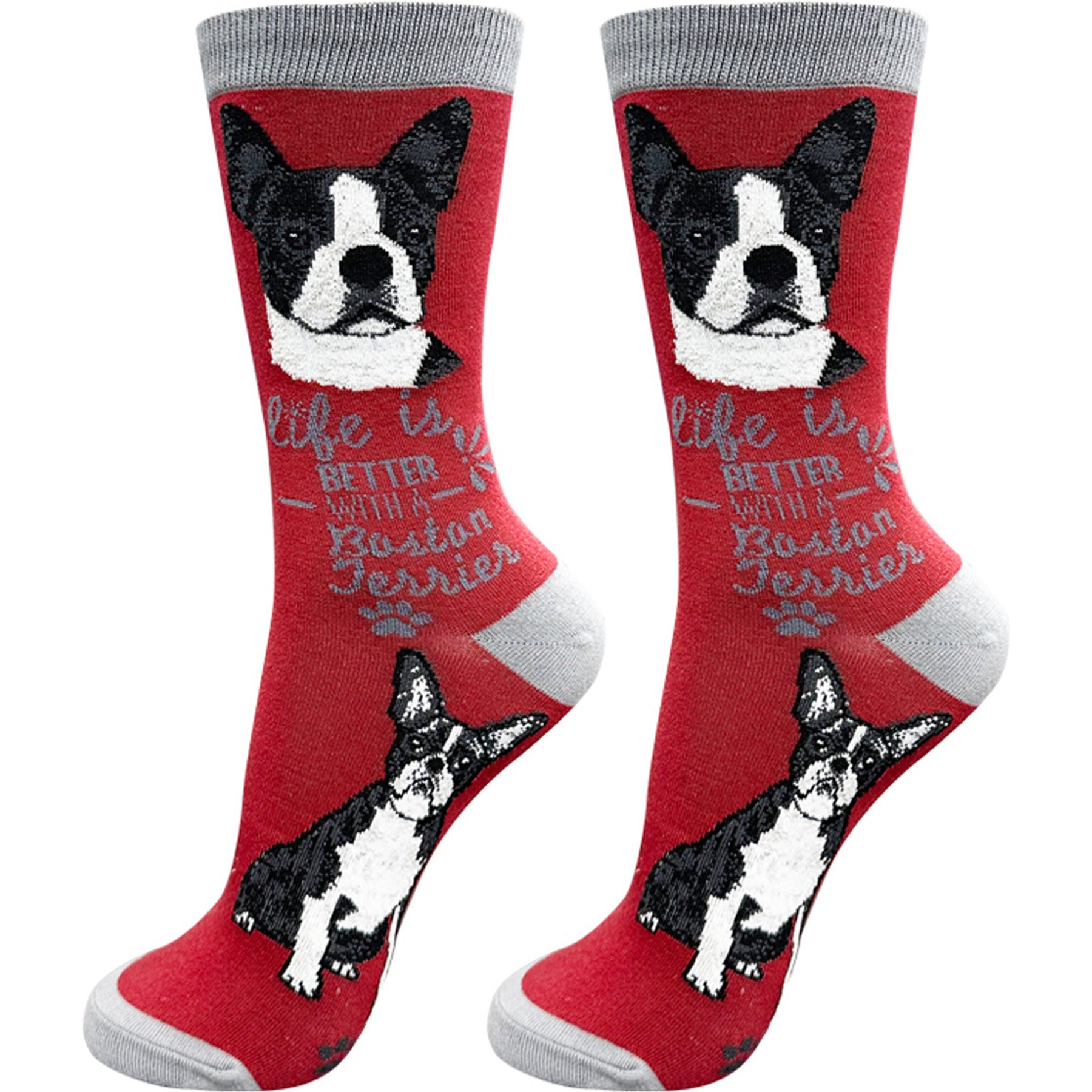 E&S PETS Boston Terrier Life Is Better Socks, Red, one size