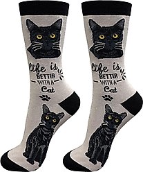 E&S PETS Black Cat Life Is Better Socks, Grey, one size