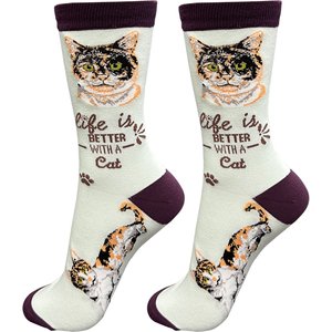 E&S PETS Calico Life Is Better Socks, Teal, one size