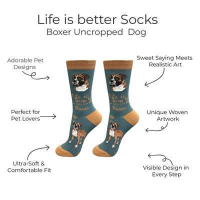 Show full view: E&S PETS Uncropped Boxer Life Is Better Socks, Green, one size slide 2 of 3