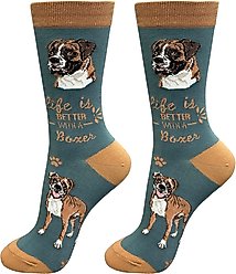 E&S PETS Uncropped Boxer Life Is Better Socks, Green, one size