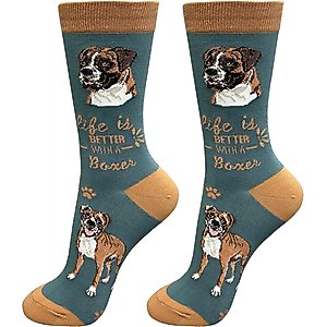 E&S PETS Uncropped Boxer Life Is Better Socks, Green, one size
