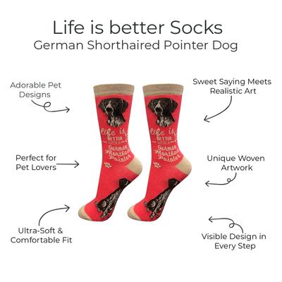 Show full view: E&S PETS German Shorthaired Pointer Life Is Better Socks, Red, one size slide 2 of 3