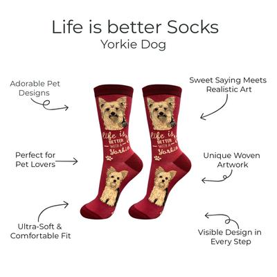 Show full view: E&S PETS Yorkie Life Is Better Socks, Red, one size slide 2 of 3