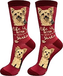 E&S PETS Yorkie Life Is Better Socks, Red, one size