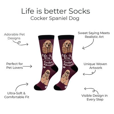 Show full view: E&S PETS Cocker Spaniel Life Is Better Socks, Red, one size slide 2 of 3