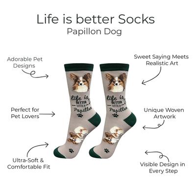 Show full view: E&S PETS Papillon Life Is Better Socks, Green, one size slide 2 of 3