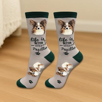 Show full view: E&S PETS Papillon Life Is Better Socks, Green, one size slide 3 of 3