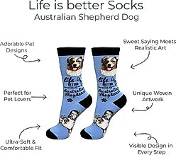 E&S PETS Australian Shepherd Life Is Better Socks, Light Blue, one size slide 2 of 3