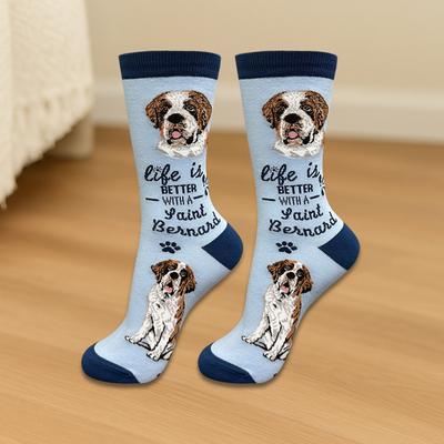 Show full view: E&S PETS Saint Bernard Life Is Better Socks, Light Blue, one size slide 3 of 3