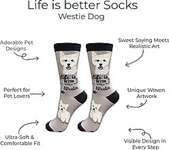 E&S PETS Westie Life Is Better Socks, Grey, one size slide 2 of 3