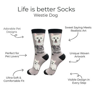Show full view: E&S PETS Westie Life Is Better Socks, Grey, one size slide 2 of 3