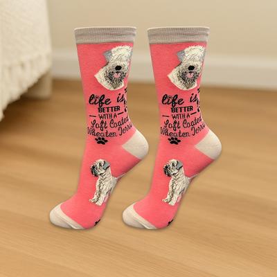 Show full view: E&S PETS Soft Coated Wheaten Terrier Life Is Better Socks, Peach, one size slide 3 of 3