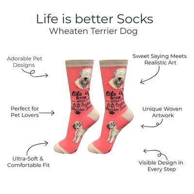 Show full view: E&S PETS Soft Coated Wheaten Terrier Life Is Better Socks, Peach, one size slide 2 of 3