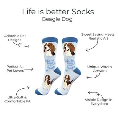 Show full view: E&S PETS Beagle Life Is Better Socks, Cream, one size slide 2 of 3
