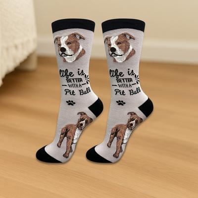Show full view: E&S PETS Pit Bull Life Is Better Socks, Grey, one size slide 3 of 3