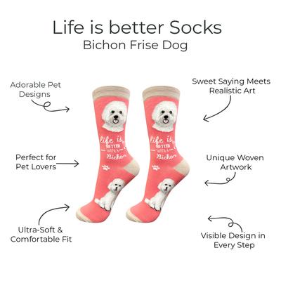 Show full view: E&S PETS Bichon Frise Life Is Better Socks, Light Blue, one size slide 2 of 3