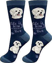 E&S PETS Maltese Life Is Better Socks, Blue, one size