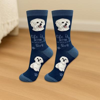 Show full view: E&S PETS Maltese Life Is Better Socks, Blue, one size slide 3 of 3