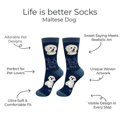 Show full view: E&S PETS Maltese Life Is Better Socks, Blue, one size slide 2 of 3