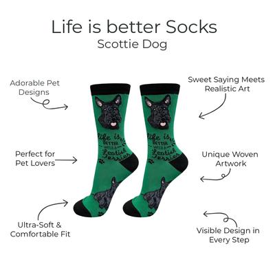 Show full view: E&S PETS Scottie Life Is Better Socks, Green, one size slide 2 of 3