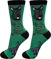 E&S PETS Scottie Life Is Better Socks, Green, one size