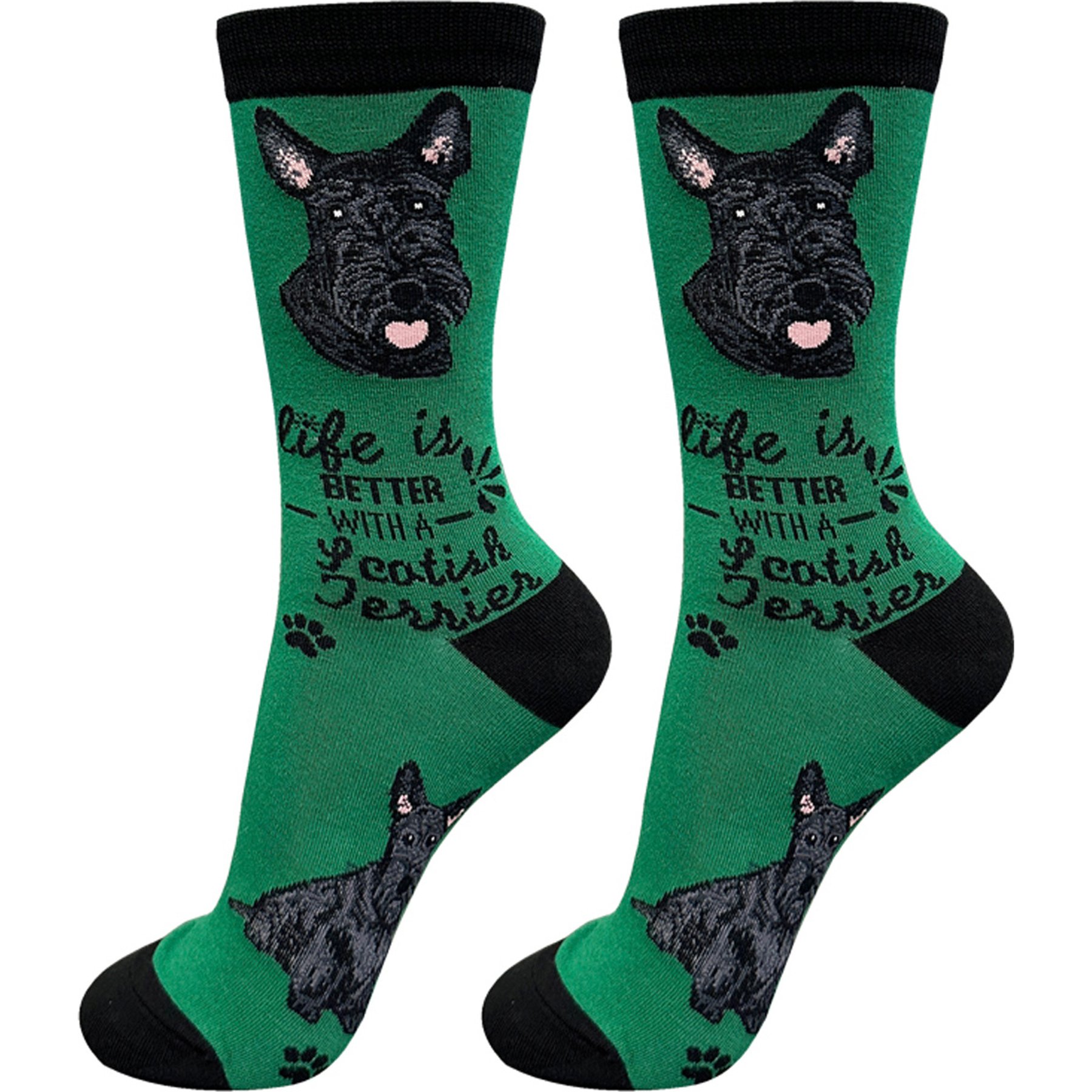 E&S PETS Scottie Life Is Better Socks, Green, one size