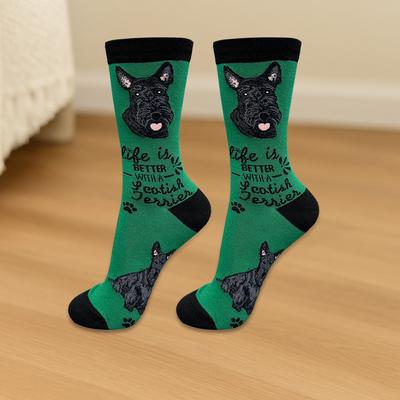 Show full view: E&S PETS Scottie Life Is Better Socks, Green, one size slide 3 of 3