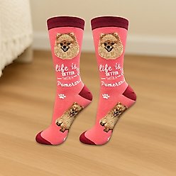 E&S PETS Pomeranian Life Is Better Socks, Peach, one size slide 2 of 3