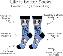 E&S PETS Cavalier King Charles Life Is Better Socks, Light Blue, one size slide 2 of 3