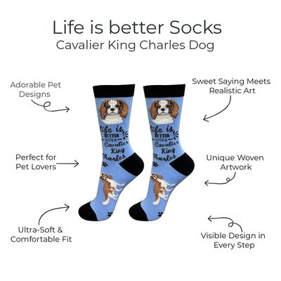 Show full view: E&S PETS Cavalier King Charles Life Is Better Socks, Light Blue, one size slide 2 of 3