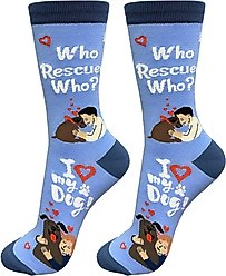 E&S PETS Who Rescued Who? Life Is Better Socks, Light Blue, one size