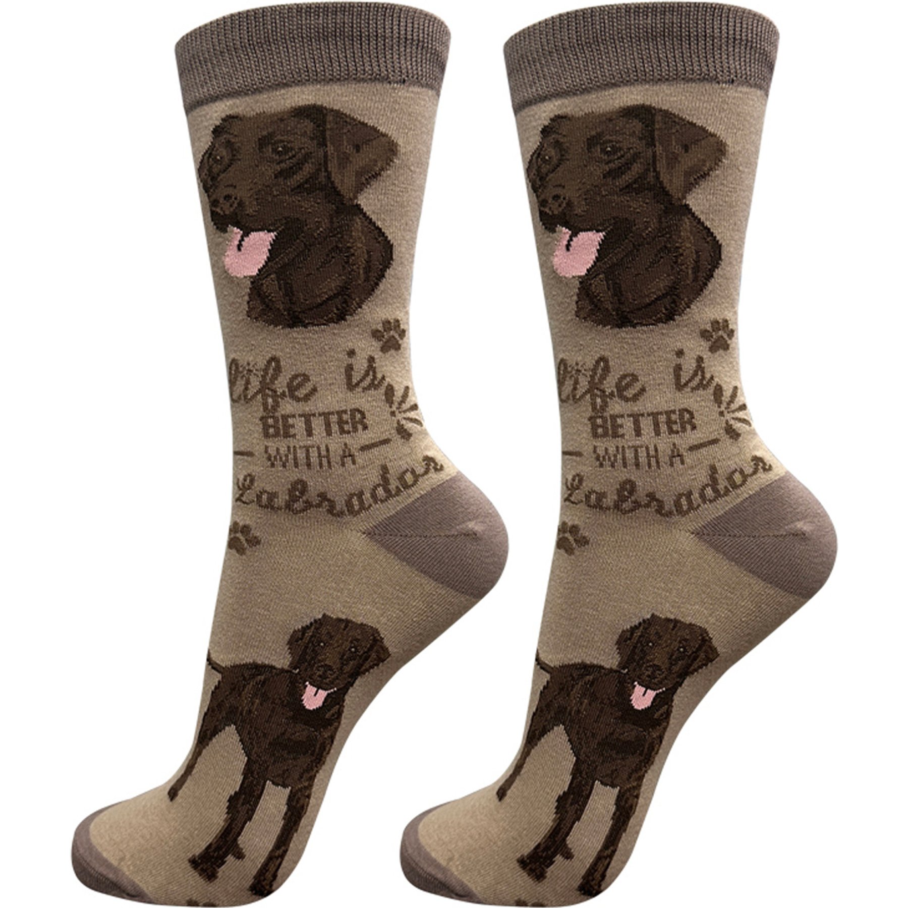 E&S PETS Labrador Life Is Better Socks, Brown, one size