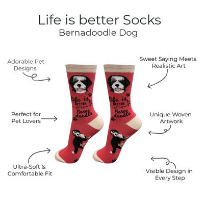 Show full view: E&S PETS Bernadoodle Life Is Better Socks, Red, one size slide 2 of 3