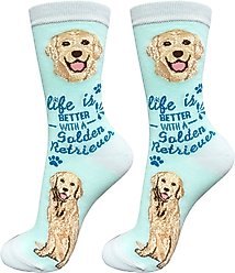 E&S PETS Golden Retriever Life Is Better Socks, Teal, one size