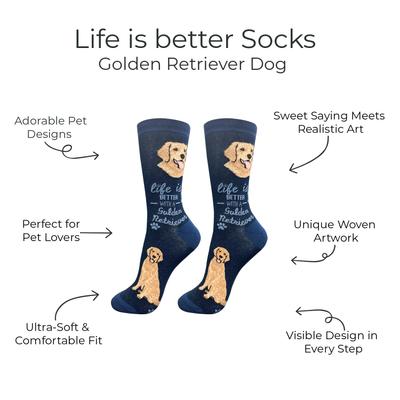 Show full view: E&S PETS Golden Retriever Life Is Better Socks, Blue, one size slide 2 of 3