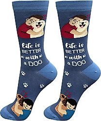 E&S PETS Valentine's Day I Love My Mutt Life Is Better Socks, Blue, one size