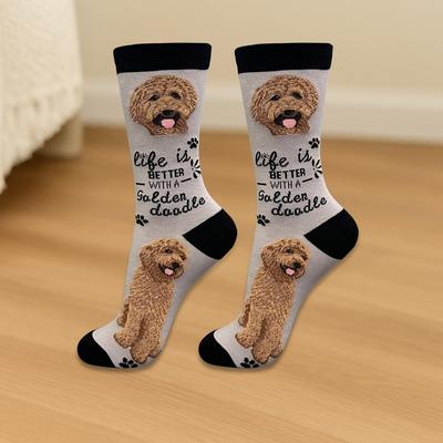 Show full view: E&S PETS Goldendoodle Life Is Better Socks, Grey, one size slide 3 of 3