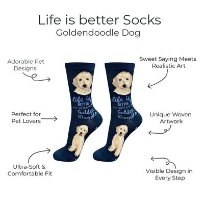 Show full view: E&S PETS Goldendoodle Life Is Better Socks, Blue, one size slide 2 of 3