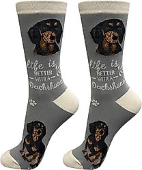 E&S PETS Dachshund Life Is Better Socks, Grey, one size