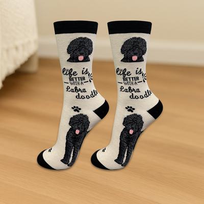 Show full view: E&S PETS Labradoodle Life Is Better Socks, Cream, one size slide 3 of 3