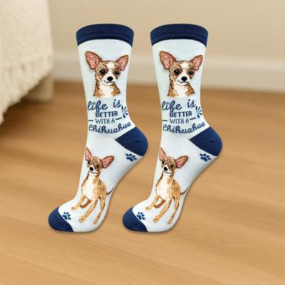 Show full view: E&S PETS Chihuahua Life Is Better Socks, Light Blue, one size slide 3 of 3