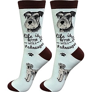 E&S PETS Uncropped Schnauzer Life Is Better Socks, Teal, one size