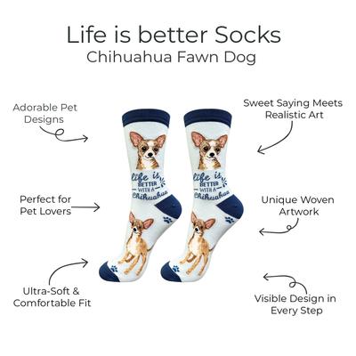 Show full view: E&S PETS Chihuahua Life Is Better Socks, Light Blue, one size slide 2 of 3