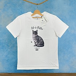 E&S PETS Silver Tabby Cat T-Shirt, Ivory, Large slide 2 of 3