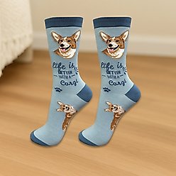 E&S PETS Welsh Corgi Life Is Better Socks, Light Blue, one size slide 2 of 3