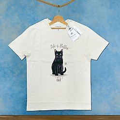 E&S PETS Black Cat T-Shirt, Ivory, Large slide 2 of 3