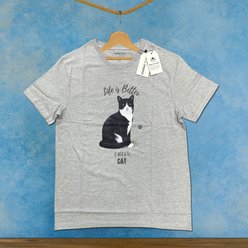 E&S PETS Black & White Cat T-Shirt, Grey, Large slide 2 of 3